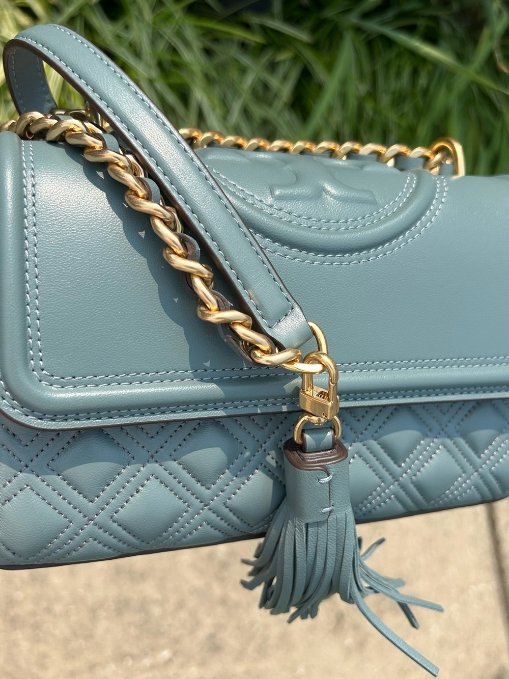 TORY BURCH FLEMING BLUE GRAY SHOULDER CROSSBODY BAG PURSE - Picture 14 of 14